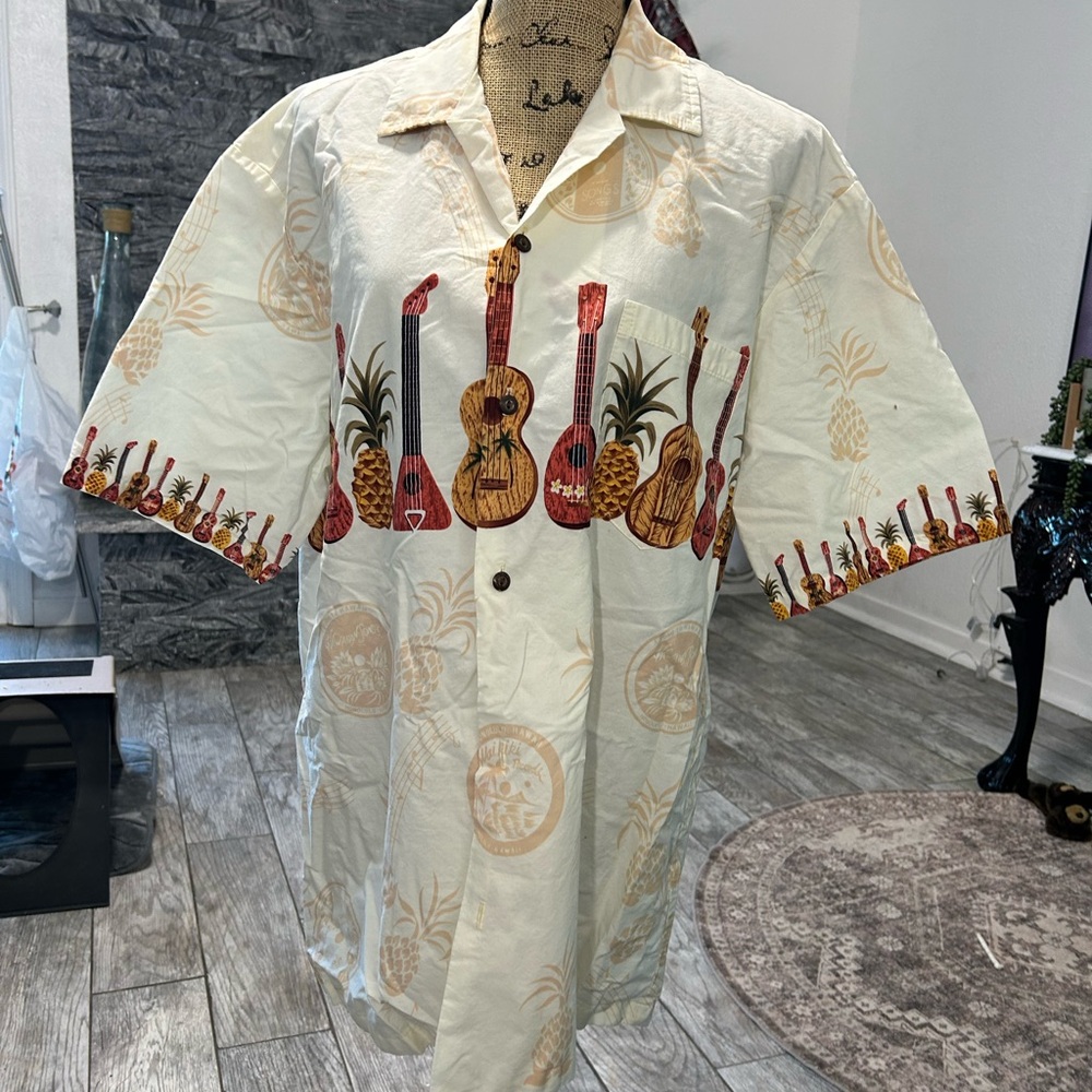 Vintage White fashion Tropical Print Men's Casual Shirt